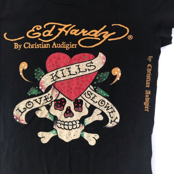 Vintage Don Ed Hardy by Christian Audigier T-Shirt XS Black Shirt Sleeve Tee - Picture 4 of 12
